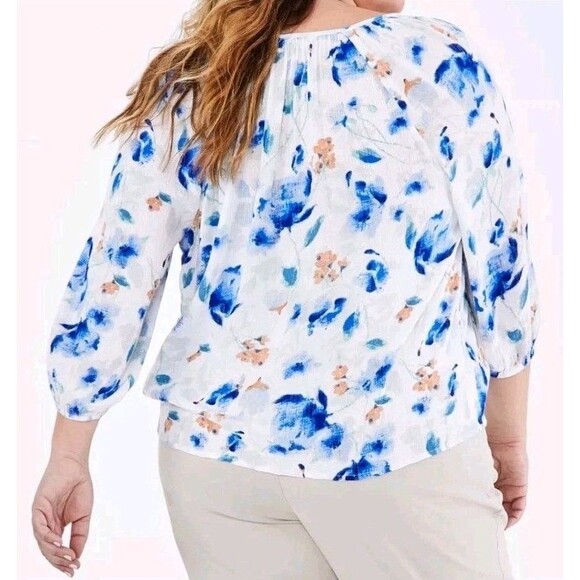 Lot of 2 Style Co Plus Sz 2X Floral-Print Blue White/Pink Multi 3/4 Sleeves Top - Picture 5 of 7